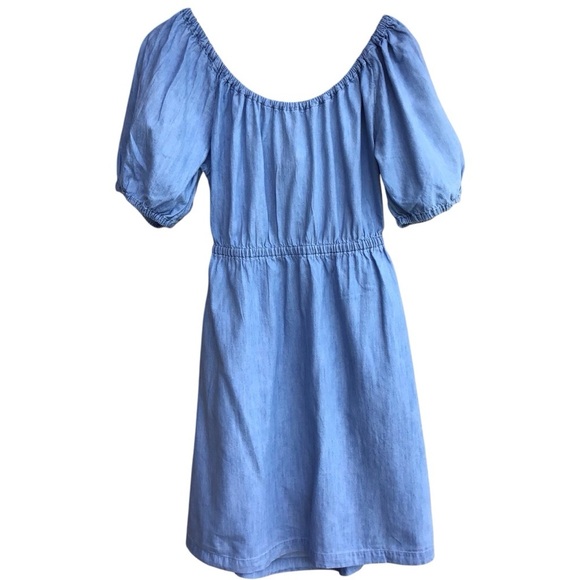 Old Navy Chambray Open Back Balloon Sleeve Blue Dress Size S Tall - Picture 5 of 7